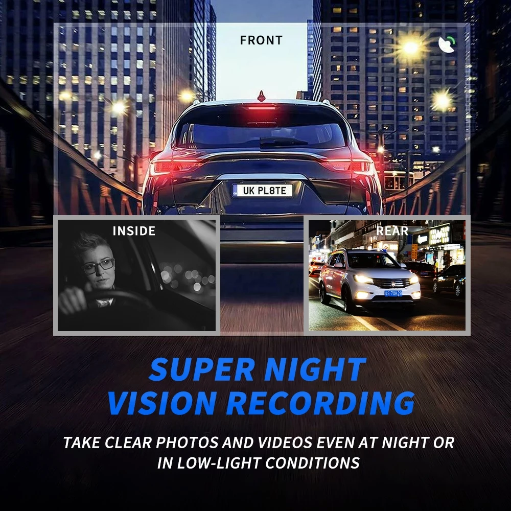 TiESFONG A99-D 4K/2K Front Dash Cam for Car DVR 3CH 2K+2*1080P 360 Camera Night Vision Auto Video Recorder 256Gmax