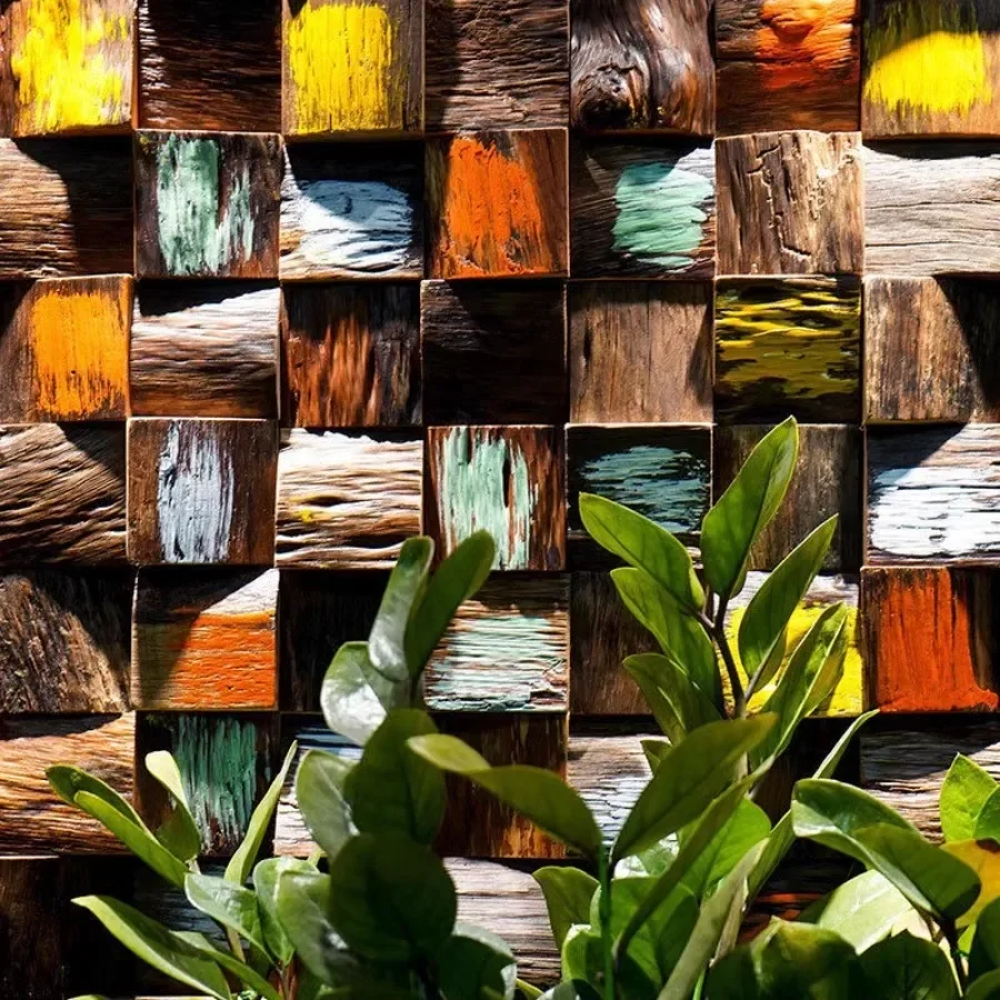 Wood Mosaic Tile Painted Panel for Home Ancient Boat Wood Moaic 3D Wooden Wall Tile Backsplash TV Video Room Wall Decor