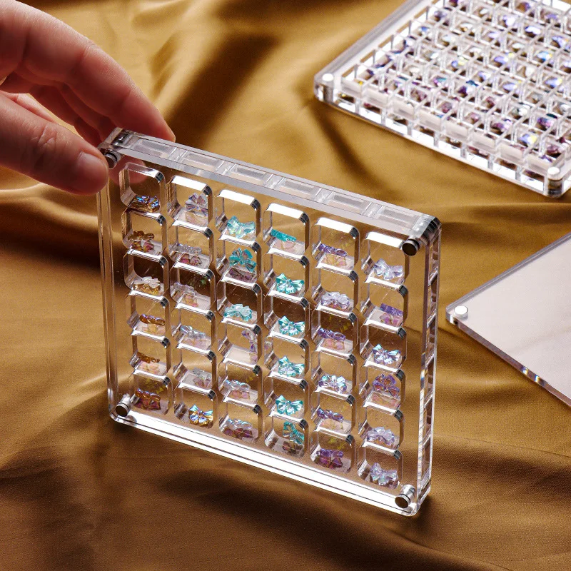 Clear Acrylic Nail Art Crystal Diamond Stone Jewelry Storage Box