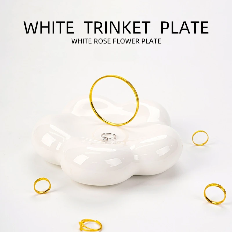 Chubby Creative Flower Ceramic Plate Photo Props Jewelry Dish Desktop Lipstick Small Objects Organizer Tray Decoracion 3
