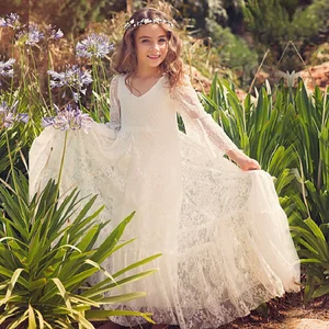 Кружевные шифоновые длинные платья принцессы для девочек, детское свадебное платье с цветами для девочек, летнее платье в стиле бохо для дня рождения, вечеринки, свадьбы, свадебное платье