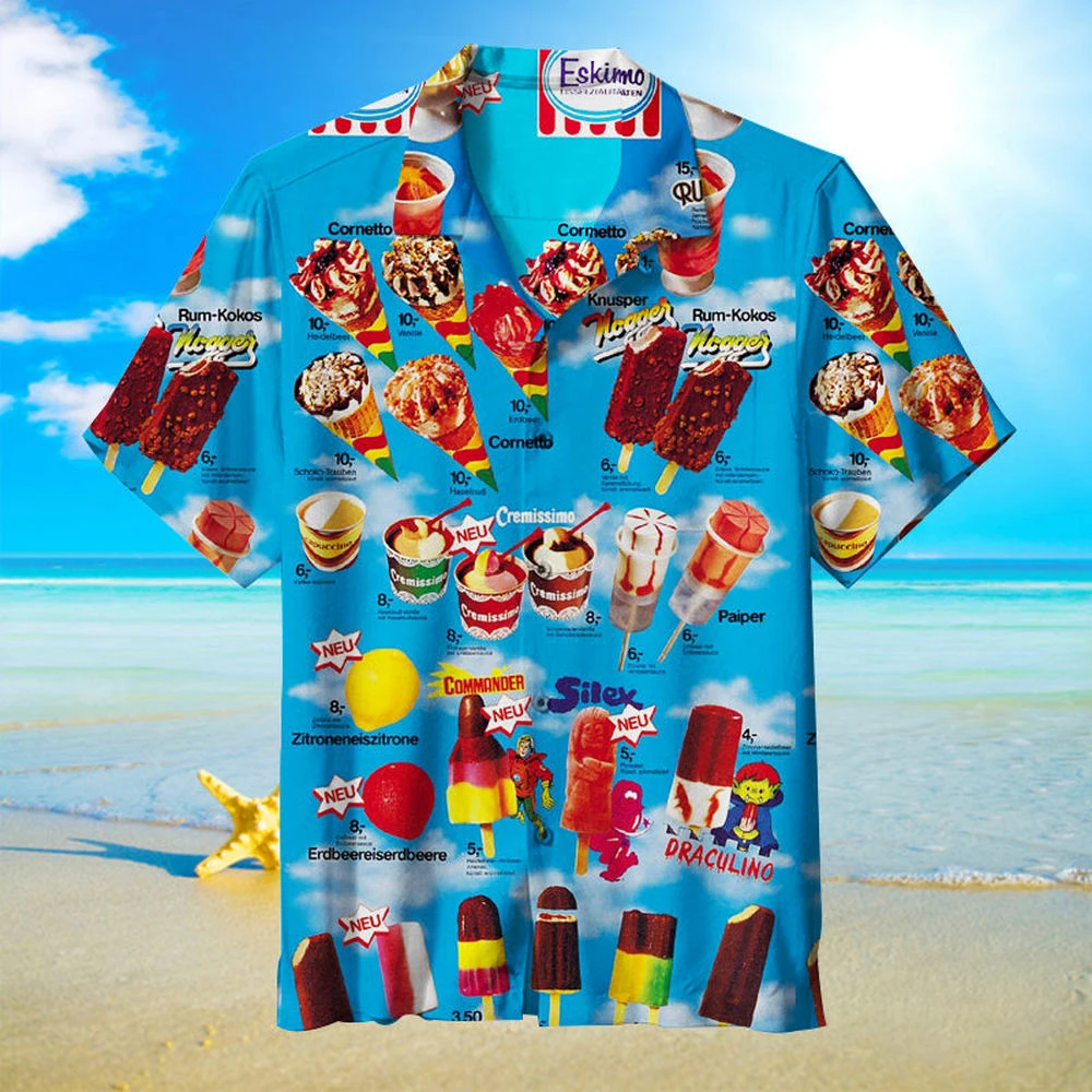 thumbnail image 1 of Camisas hawaianas 2024 para hombre, camiseta de verano con helado, estampados de playa, camisetas de manga corta, diseño original informal, ropa para hombre, 1 of 4