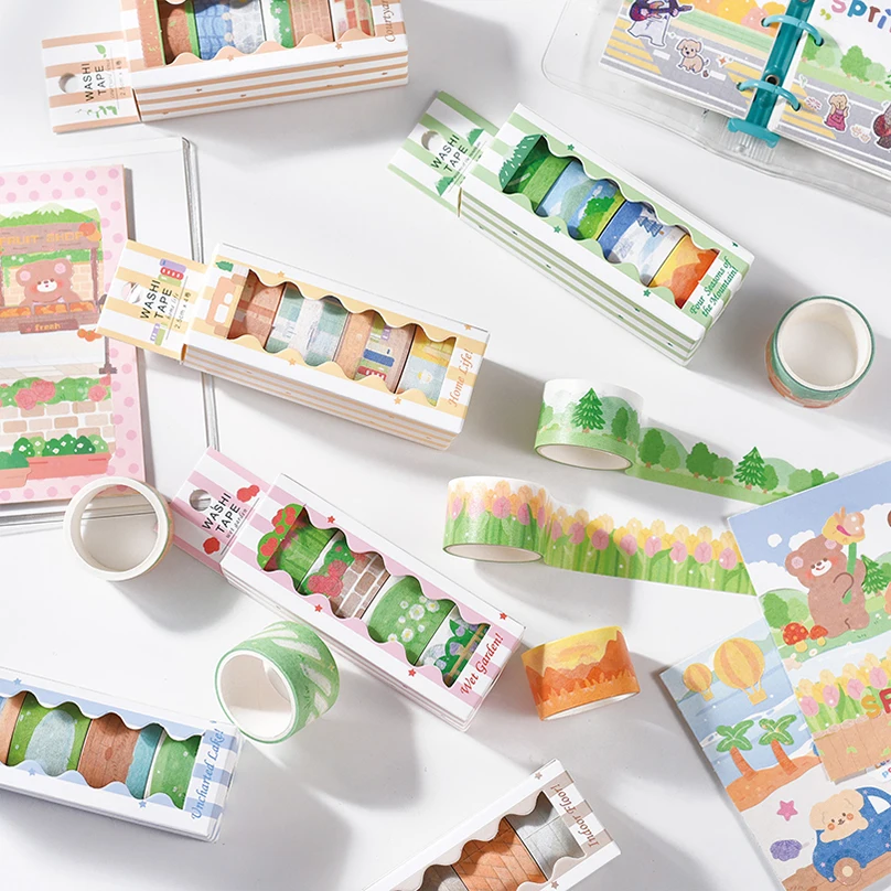 4Rolls Basic Washi Tape Set Landscape Masking Tape Journal Supplies Washitape Stickers Stationery Album Decorative Adhesive Tape 3
