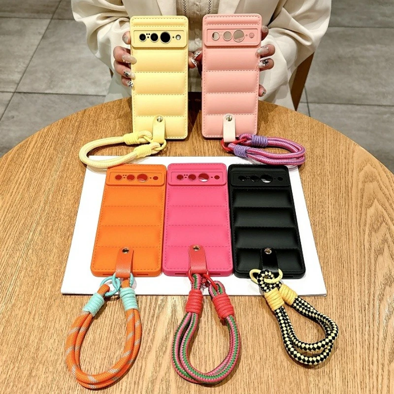 Soft Liquid Silicone Down Jacket Phone Case with Lanyard