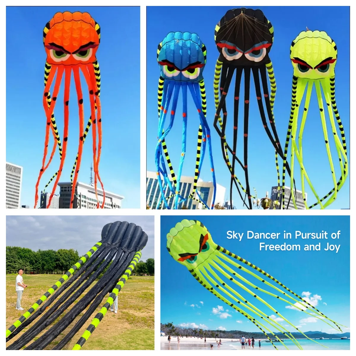 

3D 8-meter Four-color Octopus Kite Large Animal Soft Kite Outdoor Inflatable Kite Adult Kites Easy To Fly Nylon Tear Resistant