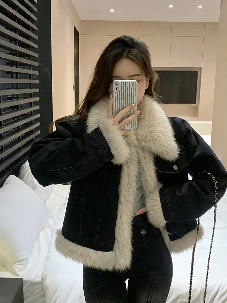 2023 Winter Clothes Women Thickened Cotton Clip Denim Coat New Fashion High Quality Coat
