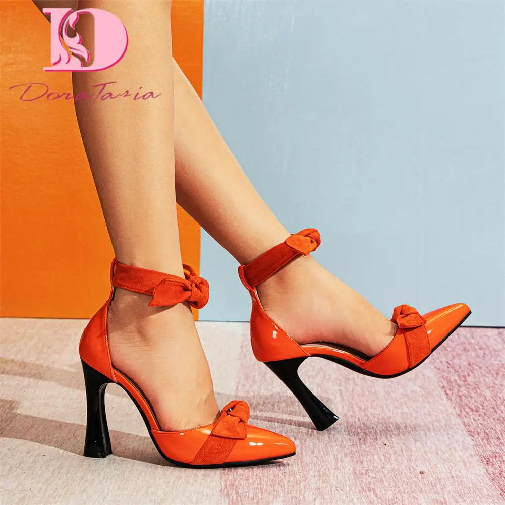 

Big Size 42 Brand New Ladies Solid Pointed Toe Summer Sandals Fashion Bow Thick High Heels Womens Sandals Party Sexy Woman Shoes