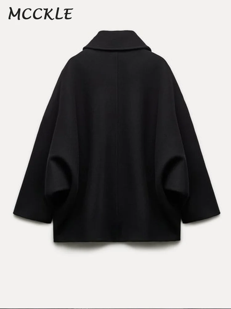 Single-breasted Lapel Coats Women Loose Woolen Long Sleeve Pockets Short Jacket Female Autumn Winter Elegant Casual Tops Outwear 6