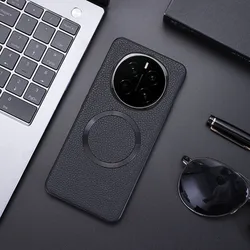 Premium PU Leather Lichee Pattern Magnetic Protective Case for Honor Magic 7 Pro (Black)