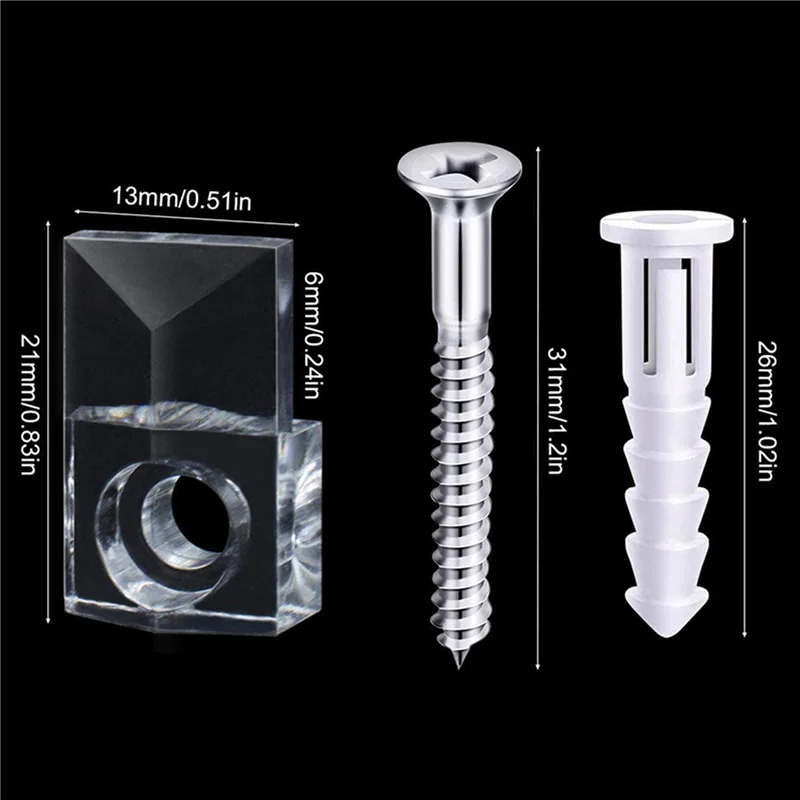 A01F-66 거울 홀더 클립 키트 세트 크리스탈 클리어 플라스틱 거울 클립 거울 홀더 클립 유리 리테이너 클립 키트