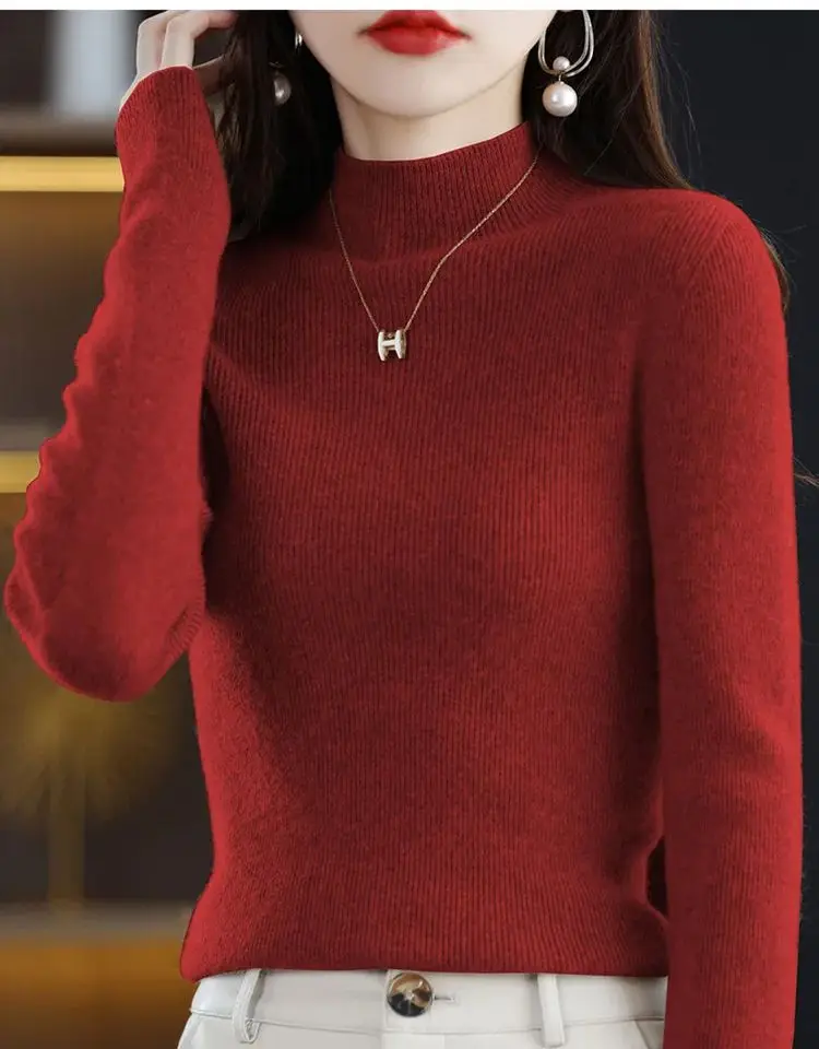 

Женский свитер с воротником-хомутом, Осень-зима, новый теплый кашемировый свитер, Модный облегающий Топ с длинным рукавом, вязаный Базовый теплый свитер