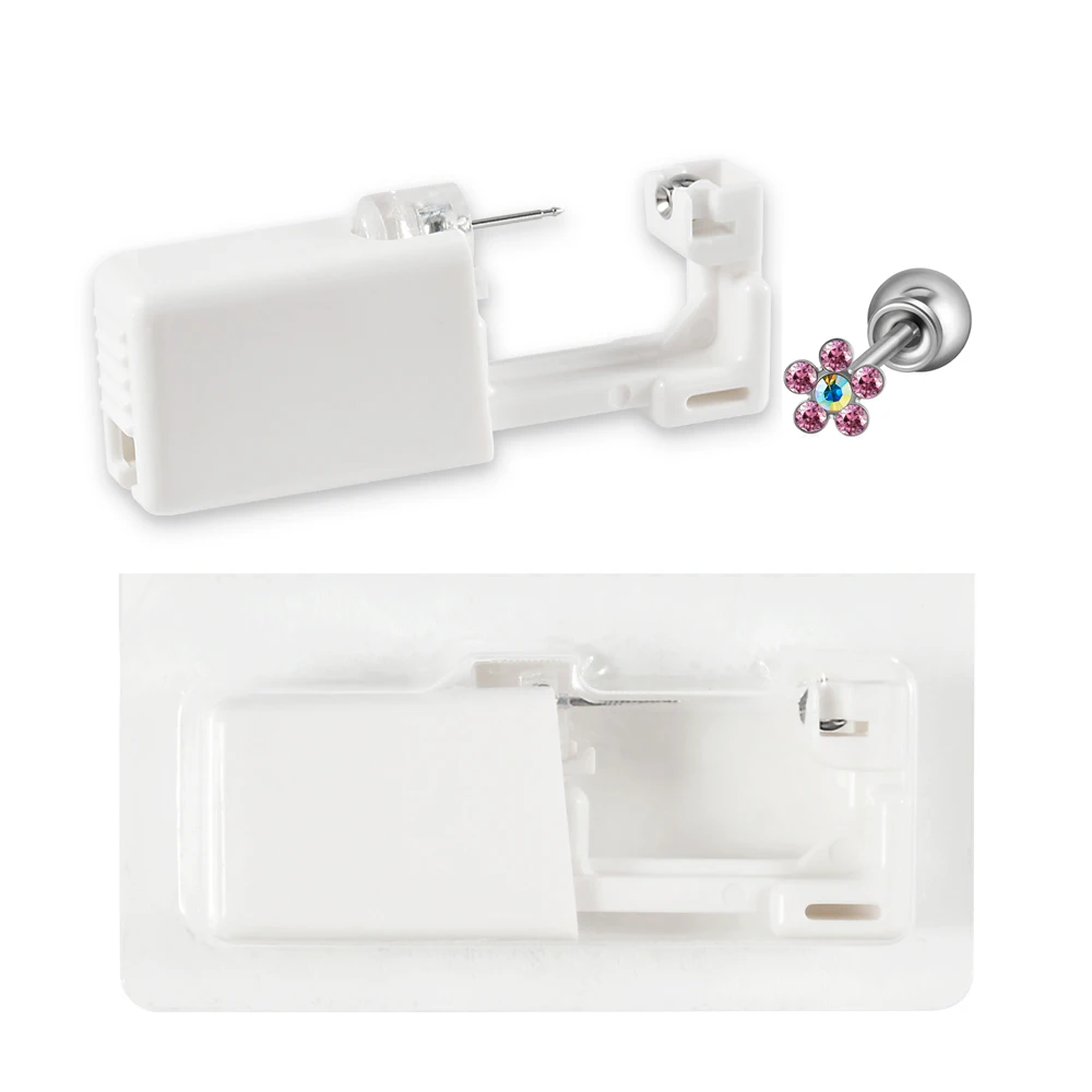 24pcs/Box Disposable Ear Piercing Gun Safe Ball Clasps Mini Daisy Crown Earring Piercer Machine Tool For Adult Kids Wholesale