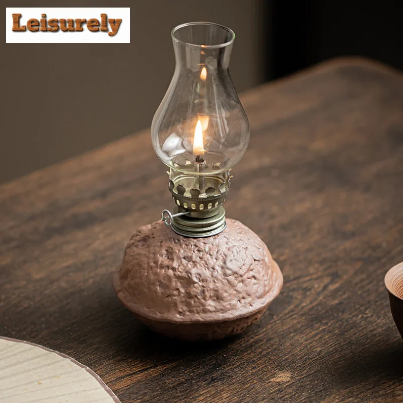 Old Rock Clay Coarse Pottery Oil Lamp Candle Holder Zen Scented Aromatic Candles Candle Lights Tea Items Literati Collection