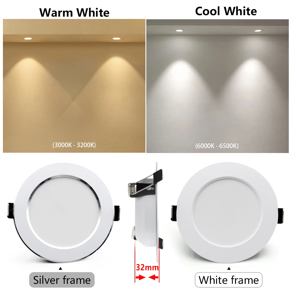 Spot led downlight teto ac 220v 240v 7w 9 12 15 18 holofote branco quente e frio redondo lâmpada embutida led iluminação de ponto - Imagem 4
