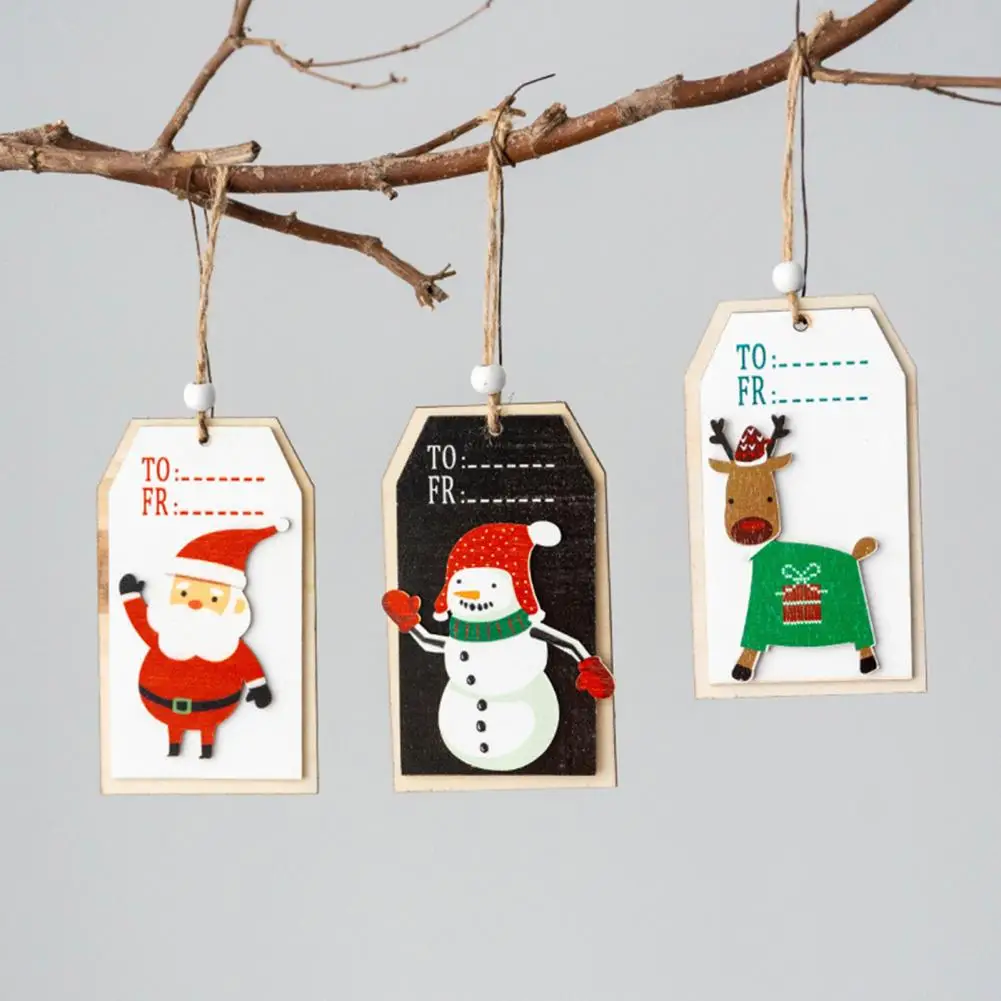 

Wood Hanging Ornament Holiday Gift Charming Wooden Christmas Ornaments 3 Festive Santa Claus Snowman Deer Pendants with Lanyards