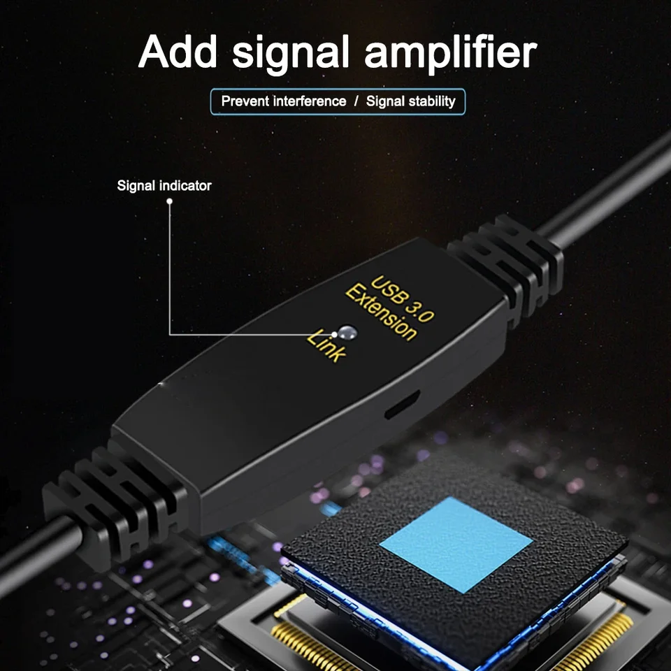 Mygatti Câble Rallonge USB 3.0 Actif 5 Mètres - Mâle Vers Femelle Avec Puce Amplificatrice - 22 AWG