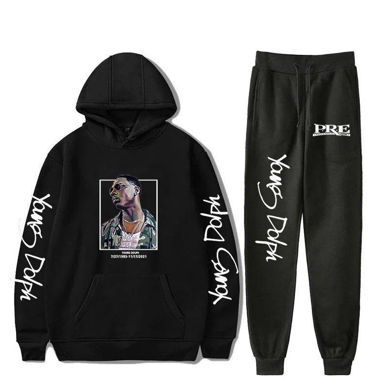 Rapper Young Dolph Men's Sportswear Sets Casual Tracksuit Two Piece Set Top and Pants Sweat Suit Male Sporting Suits Streetwear 2