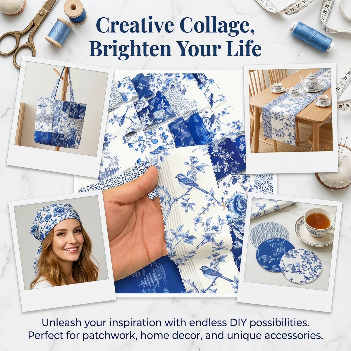 42-Piece Quilted Blue & White Porcelain Patchwork Fabric Strips for Handmade Sewing & DIY Projects