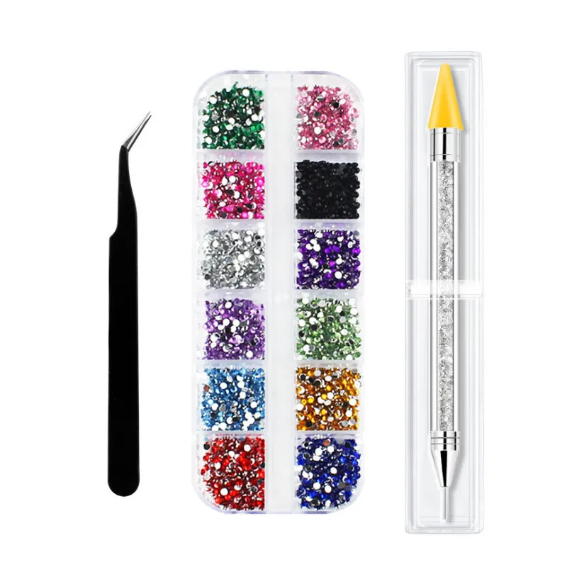 3 Boxes Colorful Nail Art Rhinestones Kit Nail Crystal Gems Nail Diamonds  Nail Horse Eye Rhinestones with Tweezers Nail Art Set