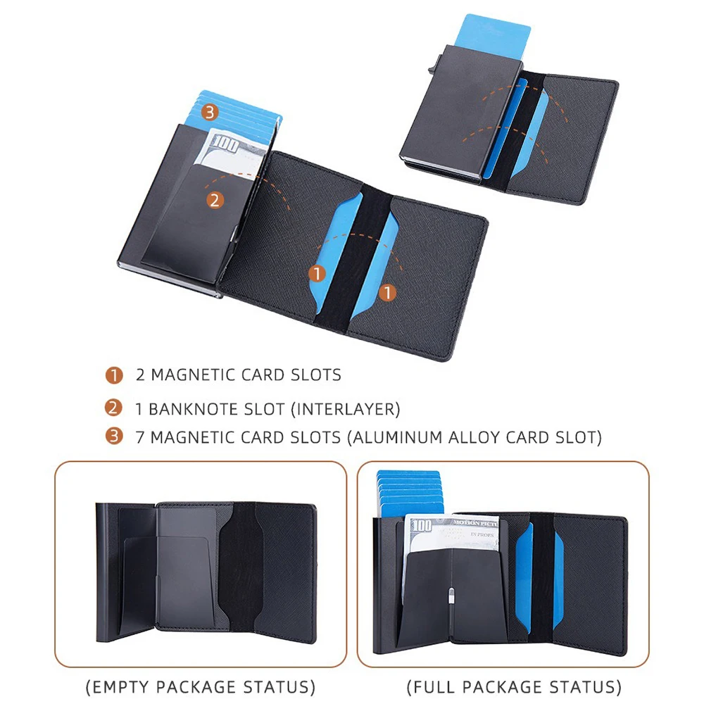 One-Touch Slide Out Card Wallet - RFId Blocking Leather Hybrid Auto Pop Tech for Men
