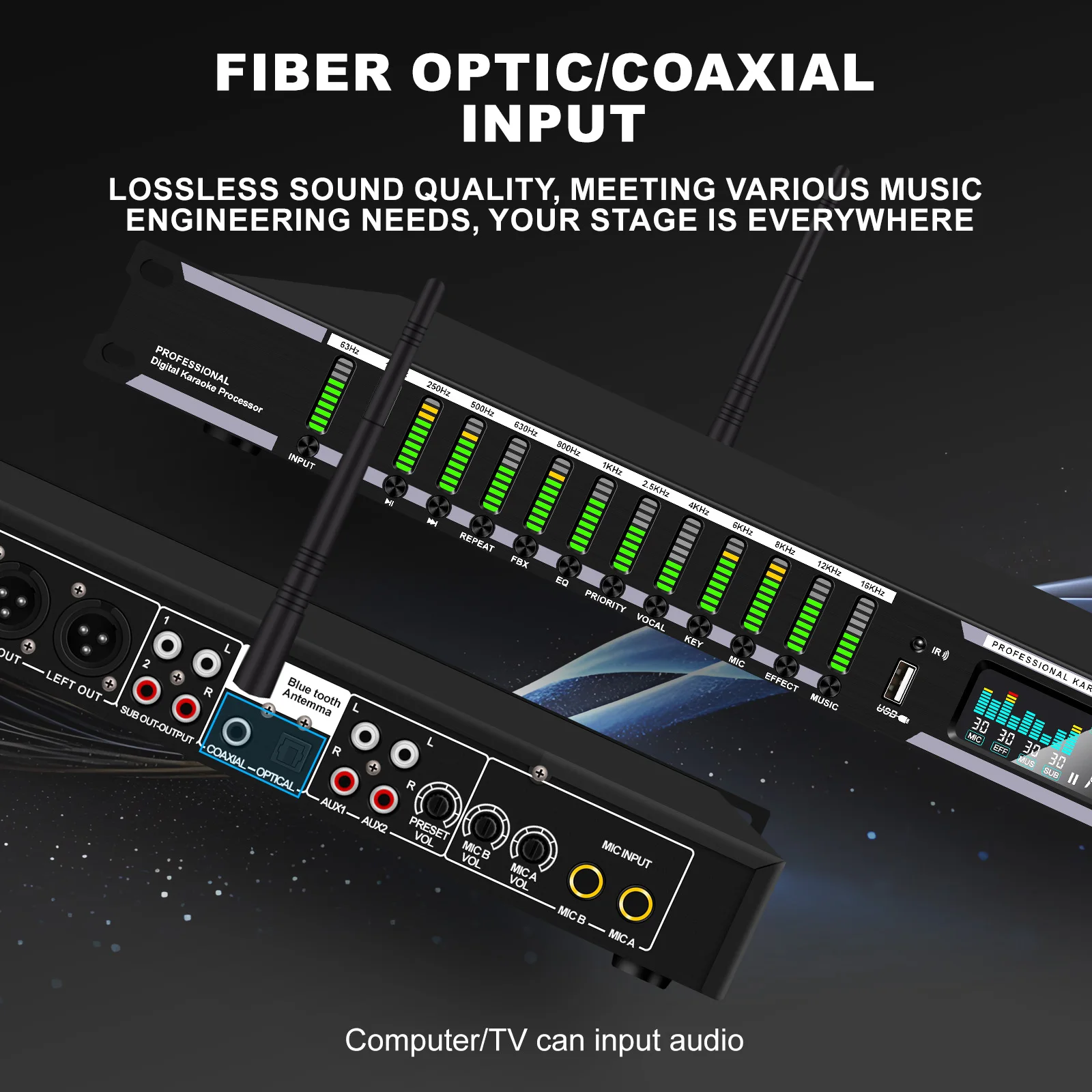 Audio Processor Professional Home Pre-stage Effector Microphone KTV Digital Reverb USB Bluetooth Kara