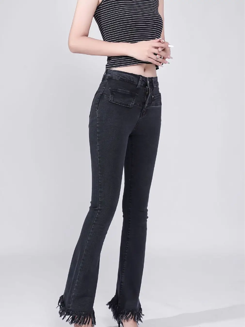 

Micro-flared Jeans Fringe Tassel High Waist Slimming Pants For Women Flare Pants