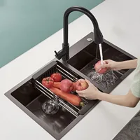 31" x 18" Black Double Bowl Kitchen Sink, Drop-in/Topmount Overmount Kitchen Sinks Basin with 304 Nano-Coated and Accessories 2