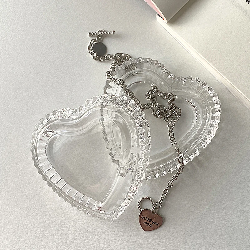 Crystal Glass Heart-Shaped Storage Box Embossed Jewelry Box