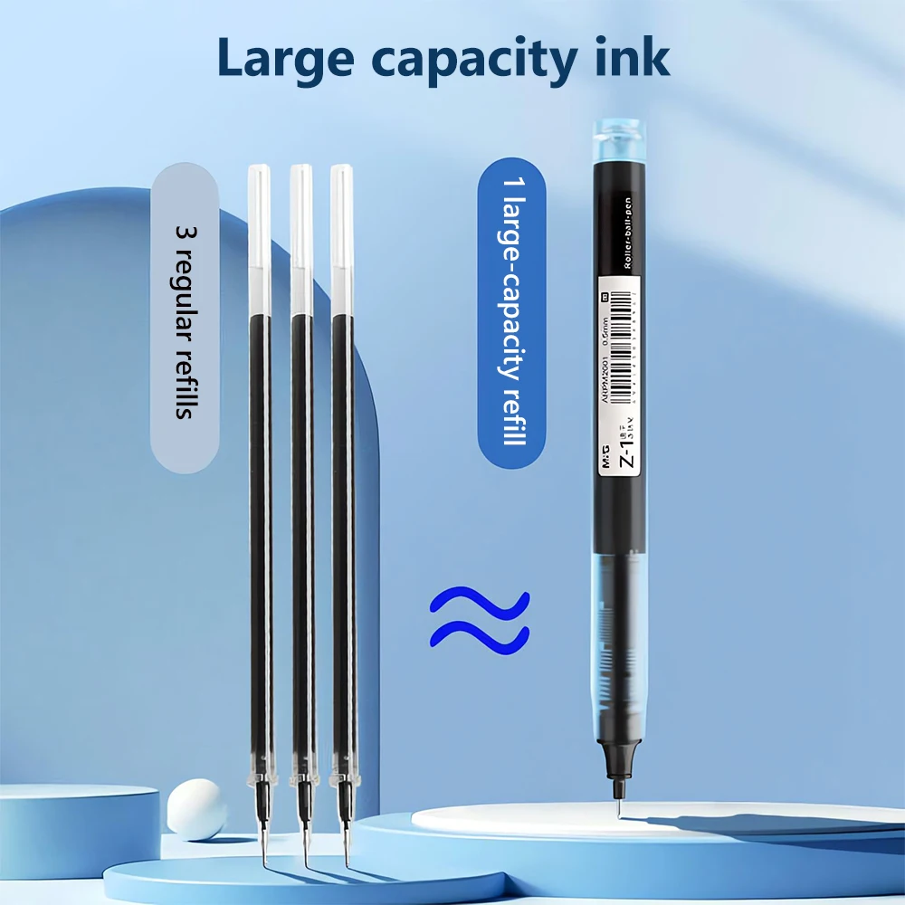 M & G 사무실 학생용 대용량 볼펜, Z1 빠른 건조 스트레이트 액체, 0.5mm 블랙 레드 블루, 12 개