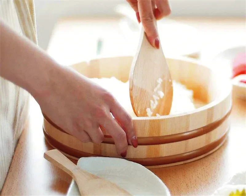 Wooden Food Bucket Korean cuisine Sushi red copper side basin wooden plate copper side mixing barrel cooking sashimi rice wooden barrel