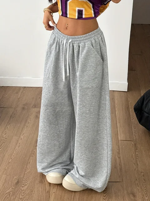 Plus-size Women's Fleece Sweatpants for Autumn and Winter Warm Casual Loose Stylish and Versatile Streetwear Trendy Oversized