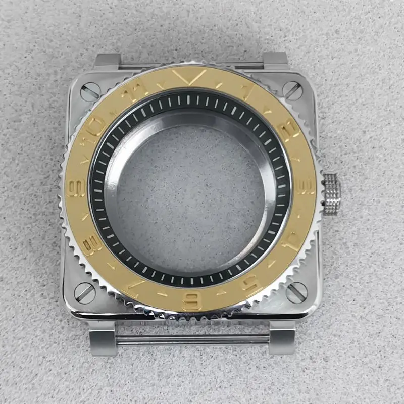 

42mm Silver Square Watch Cases Fashion Bezel Insert Fits Seiko NH35 NH36 Movements Sapphire Glass Crystal Watch Repair Replace