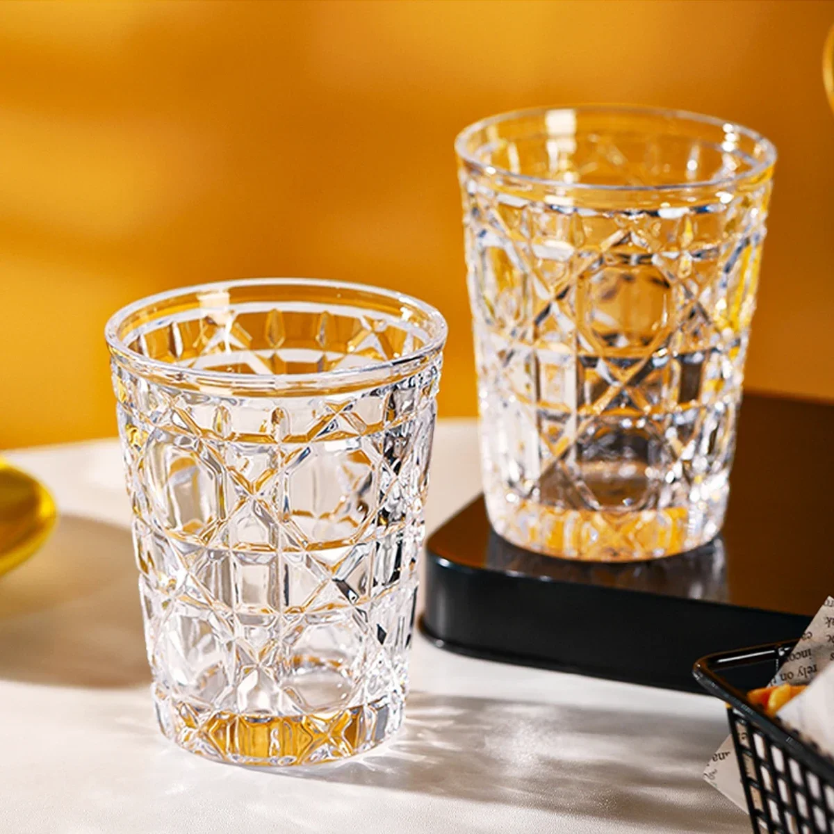 Description Picture 5 of item1pc 320ml Crystal Whisky Glass Cup Plaid Handmade Engraving Colorful Brandy Wine Glass Spirit Glass Tumbler