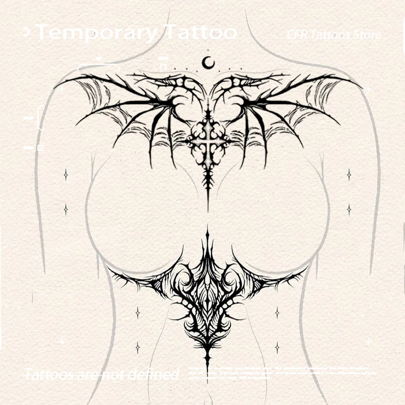 Dark Succubus Cross Herbal Juice Tattoo Sticker Temporary Tattoos Man Sexy Hotwife Waterproof Abdomen Chest Fake Tatto Gift Punk,tattoo sticker,temporary tattoos