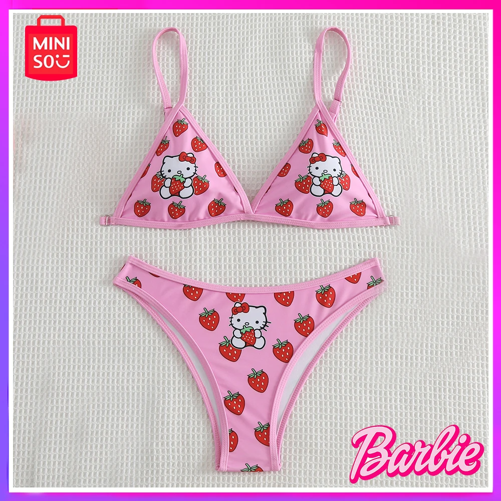 

Miniso Hello Kitty 2023 New Kawayi Bikini Small Breasts Gather Seaside Holiday Split Underwear Set Women Christmas Birthday Gift