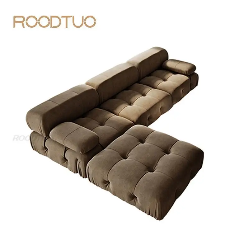 

0474 Roodtuo Dark Brown Removable Italian Design Couch Button Quilted Flexibility Combination Home Furniture Диваны Для Гостинно