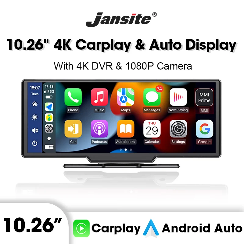 

Jansite 10.26" Car Mirror Video Recording Wireless Carplay Monitor Android Auto Smart Player Navigation AI Voice Dashboard DVR