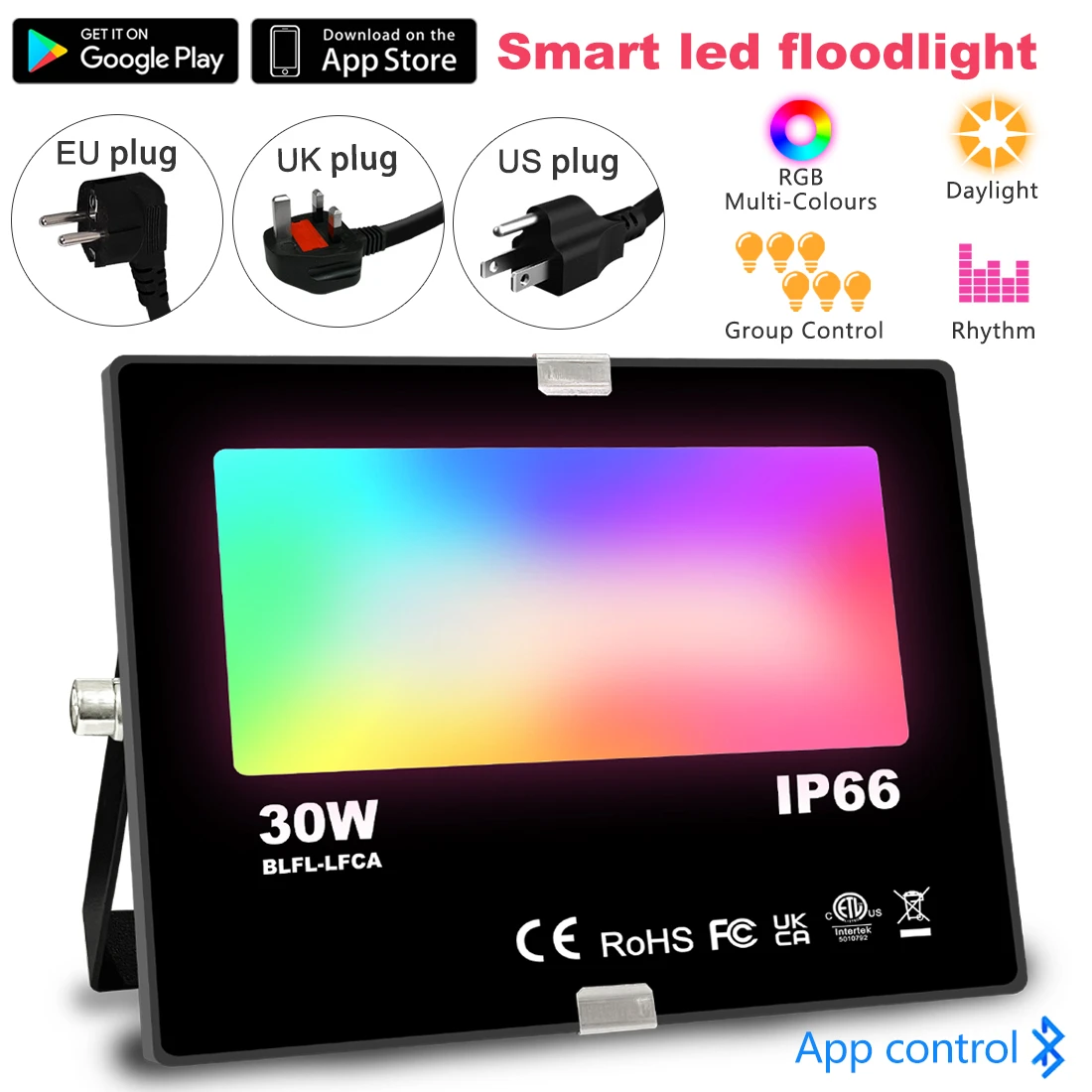 security flood lights RGB LED Floodlight 30W Bluetooth Outdoor Smart Flood Light 110V 220V IP66 Waterproof Color Changing Spotlight APP Group Control external security light