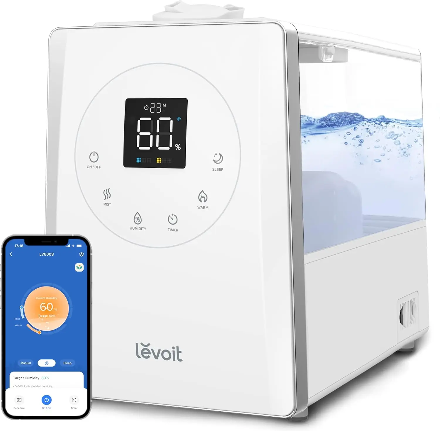 

LEVOIT LV600S Smart Warm and Cool Mist Humidifiers for Home Bedroom Large Room, (6L) 753ft² Coverage, Quickly & Evenly Humidify
