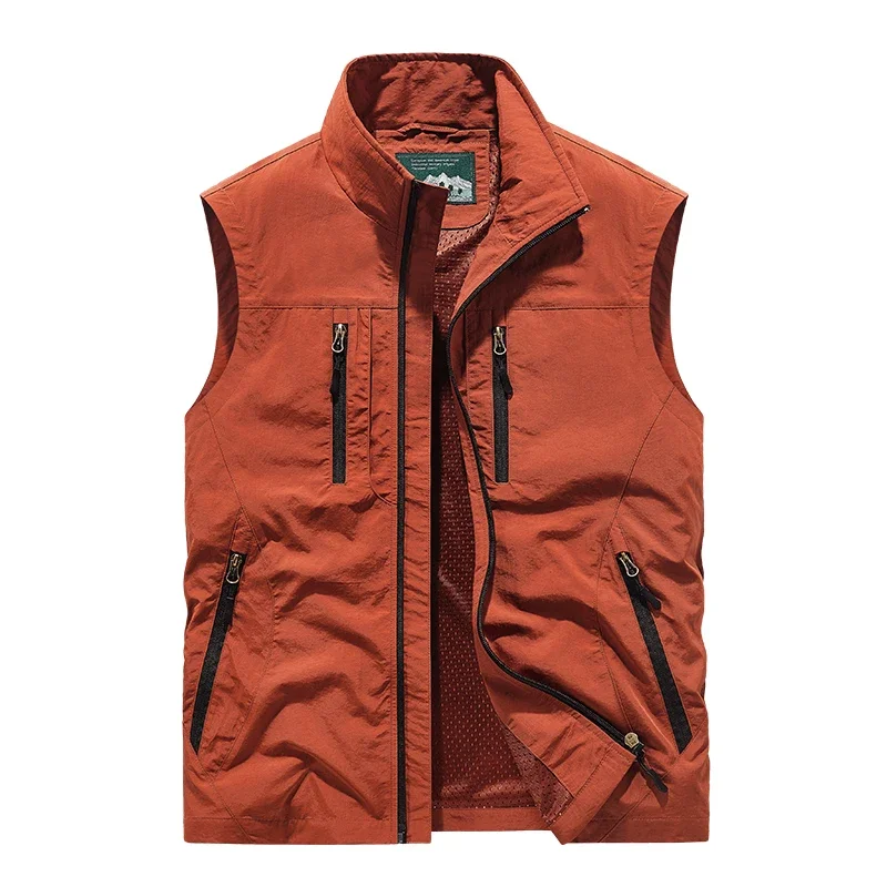 2024 Spring New Men Vest Outdoor Leisure Solid Color Coat Young Middle-aged Photography Fishing Casual Tank Top Jacket Male