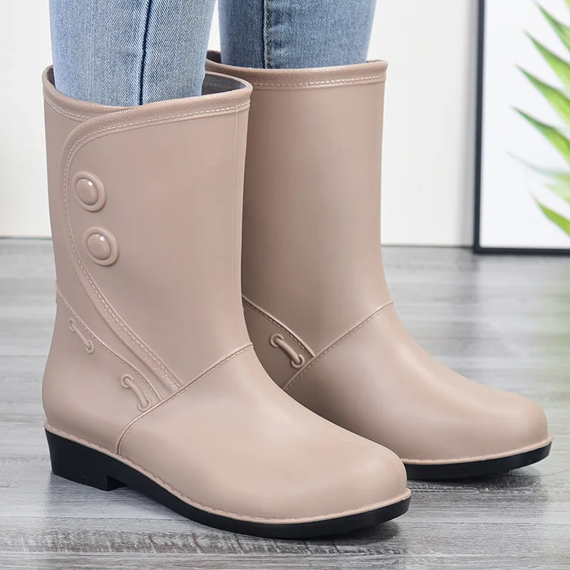 Rain Boots Women's Summer Waterproof Mid-Tube Low Heel Non-Slip Outdoor Fashion Car Wash Kitchen Work Rain Boots Size 36-40