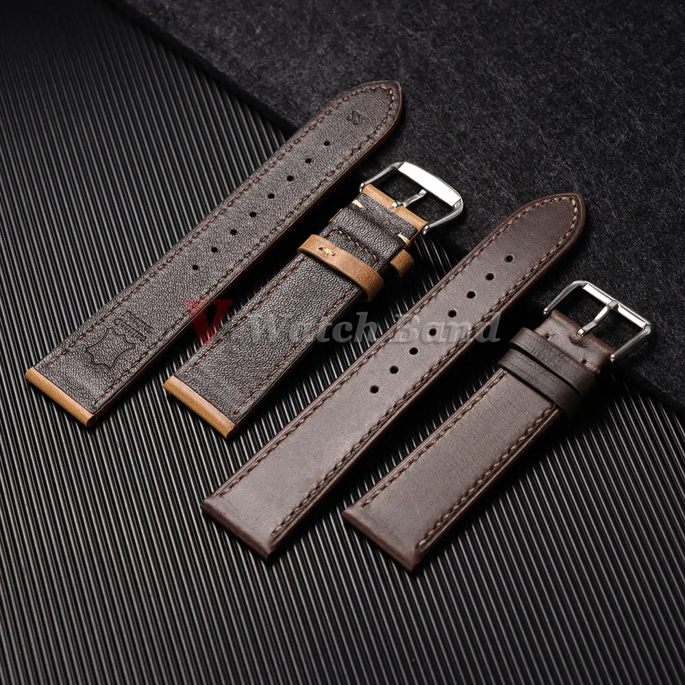 Vintage Genuine Calfskin Leather Watchband - Oil Wax Discoloration Soft Strap
