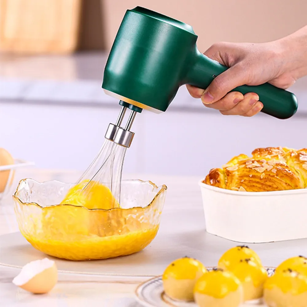 SMABAT Wireless Foam Machine Mixer with 2 Foam Blades, Charging Seat, Household Baking Supplies, White/Green Mixer/Toaster 3