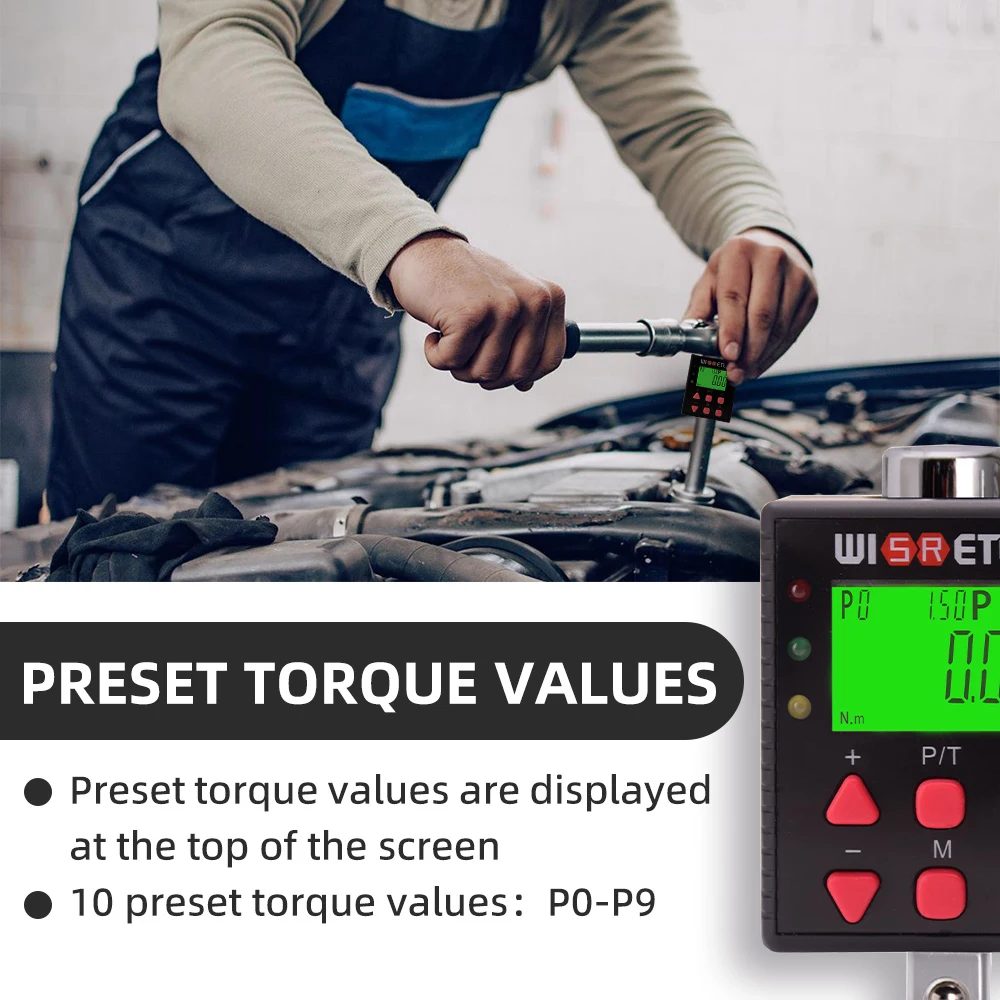 Digital Torque Meter torque wrench Digital Backlight Display Wrench Torque Tester 5 Units Switchable with Buzzer LED Indicator Light Function