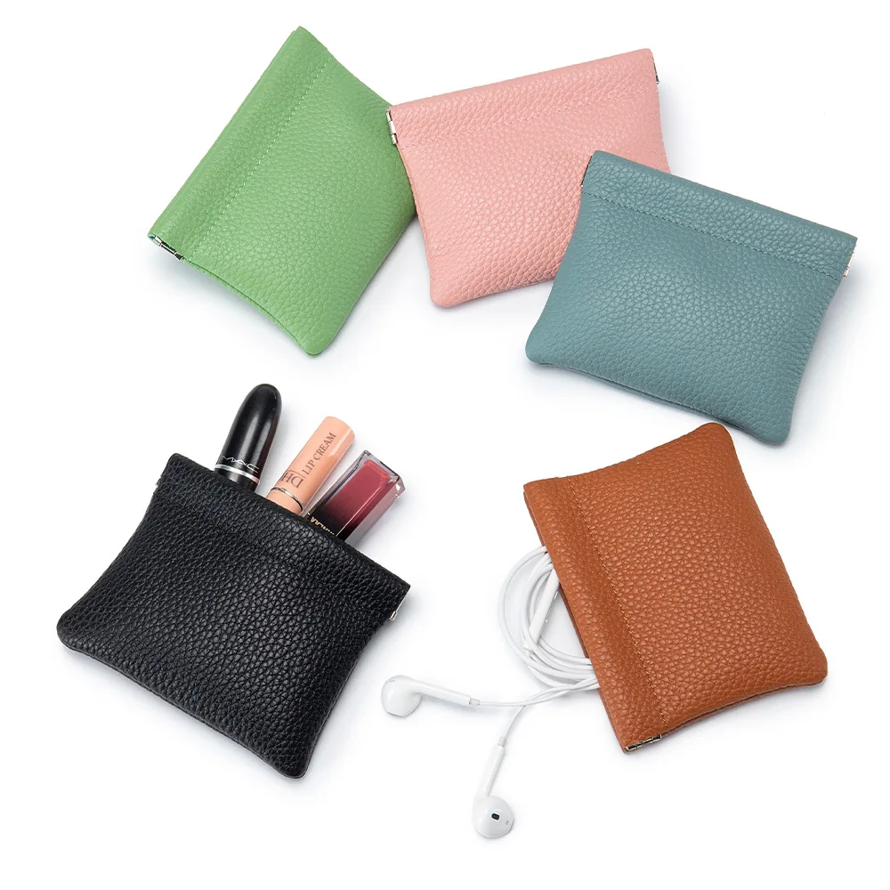 ETC Coin Purse Genuine Leather Compact Self-closing Storage Bag Mini Squeezed Earphone Lipstick Cosmetics Organizer Pouch Wallet