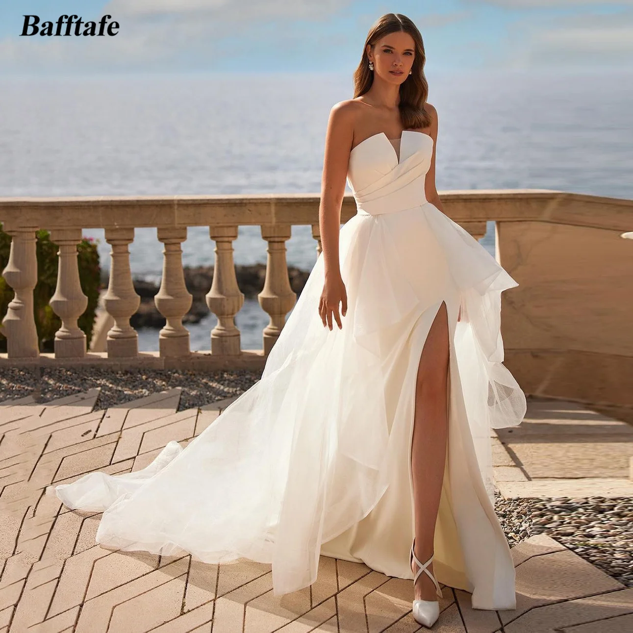 

Bafftafe 2 Pieces Ivory Mermaid Bride Wedding Dresses Detachable Train Slit Side Formal Wedding Party Dress Bridal Gowns 2024