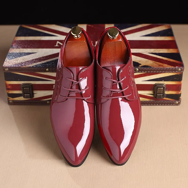 Men's Fashion Classic Wedding Party Derby Shoes Men Patent Leather Brogue Shoe Mens Lace-up Dress Business Office Flats 4 colors