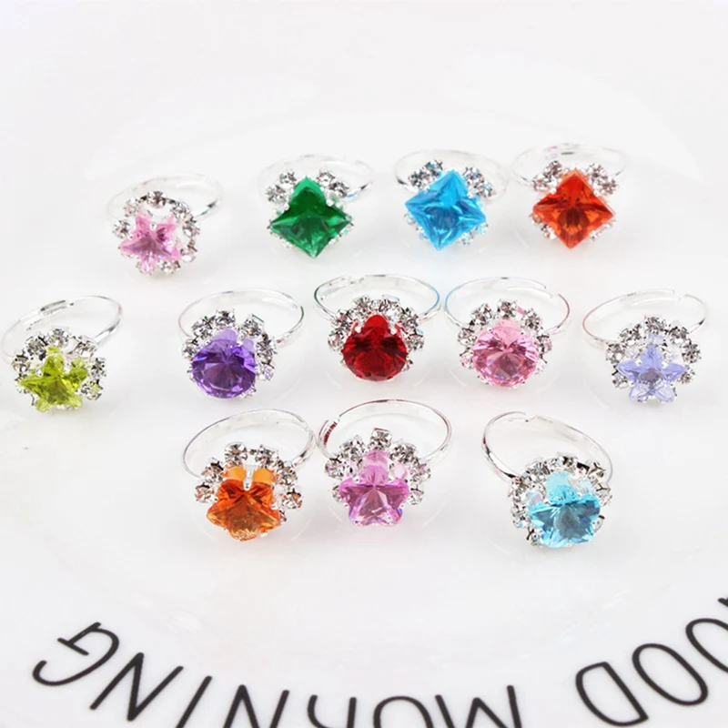 Ring Set Adjustable Kids Rings Jewelry Star Crystal Animal Resin Open Finger Ring Children Girls Birthday Party Gift 12/36PCS/set