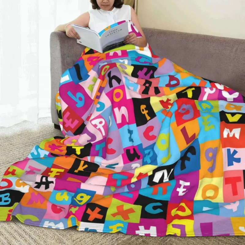 

Soft Durable Blankets Travel Cute Letter Print Throw Blanket Jumble Alphabet Flannel Bedspread Couch Bed Graphic Sofa Bed Cover