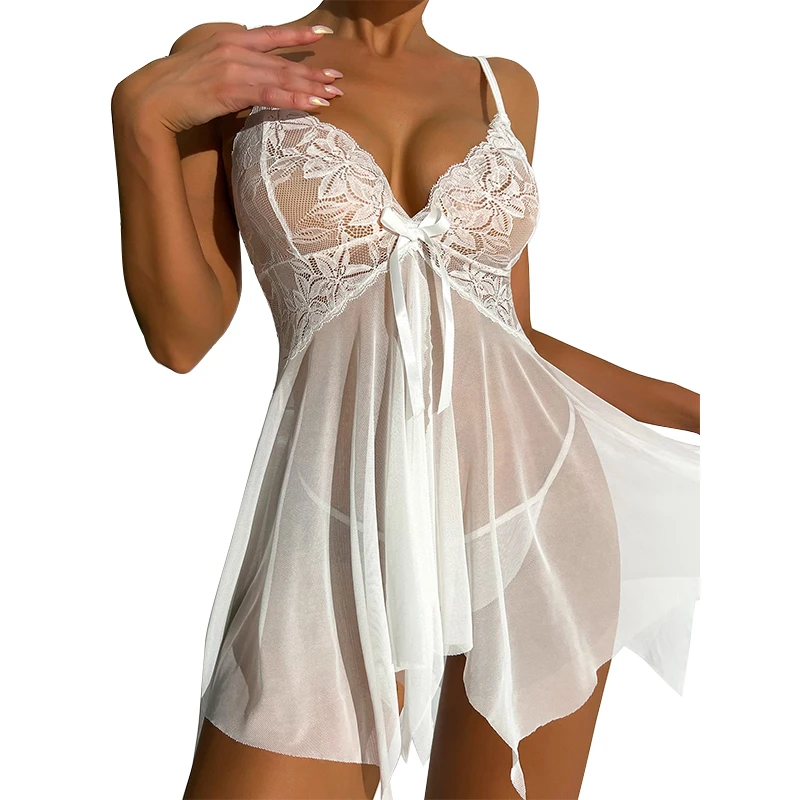 Sexy Lingerie Women Crotchless Sleepwear Summer Pajamas Lace Female Night Dress Erotic Costumes Underwear Nightgown G-string